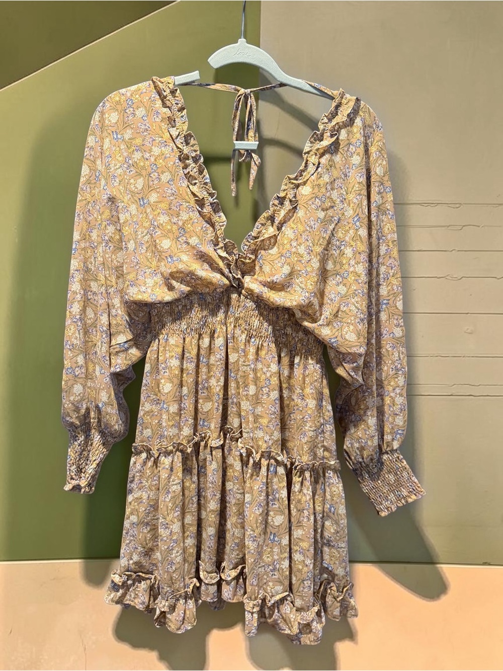 She + Sky Floral Wrap Dress Small Boho Smocked Ruffle Tiered